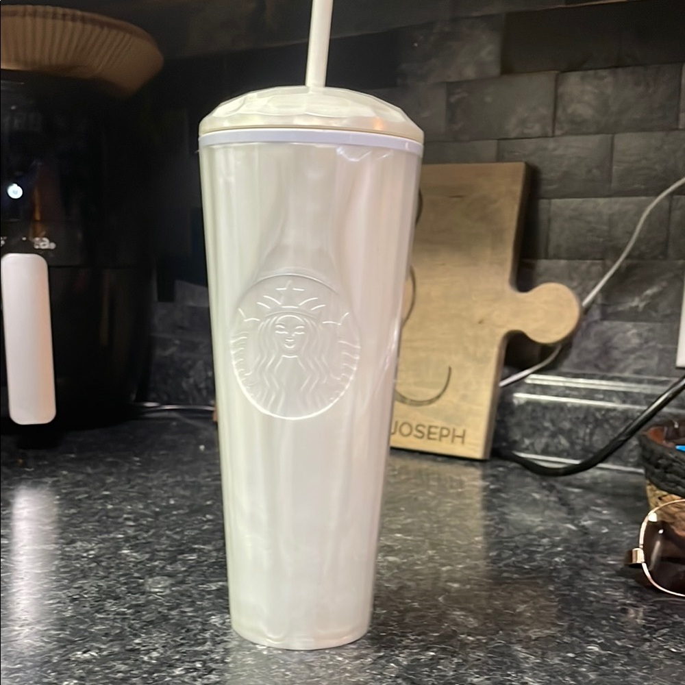 Starbucks White Tumbler with Straw